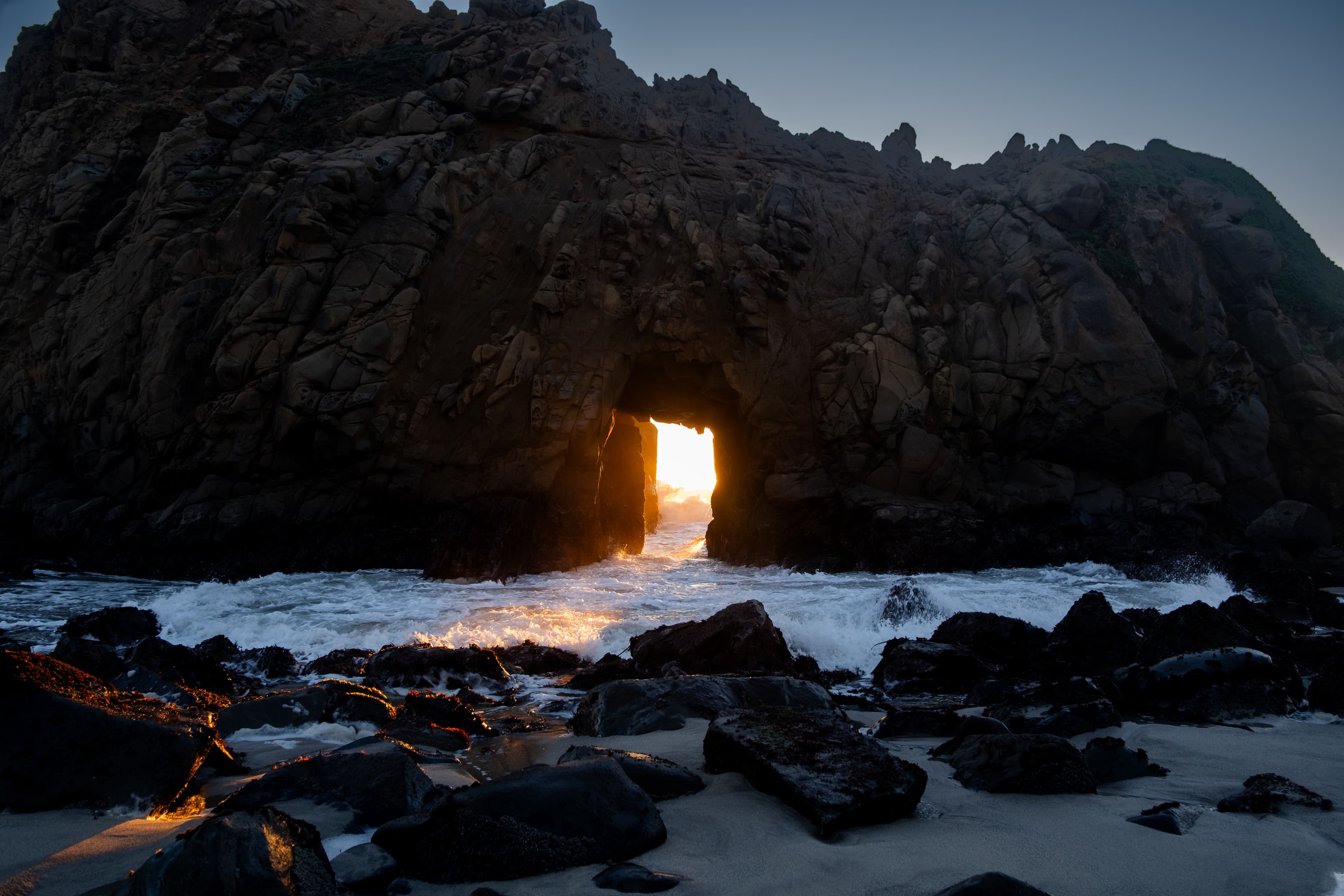 Pfeiffer Beach keyhole arch at sunset, Big Sur